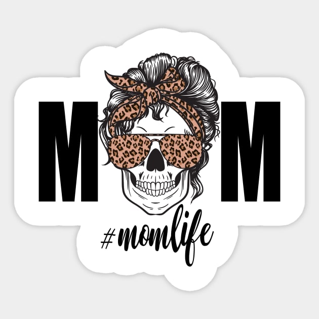 Mom Life Skull Cheetah print Retro Sticker by PIIZ